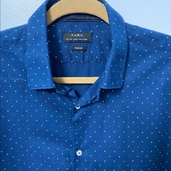 Zara Polka Dot Blue Shirt in Size L - Picture 3 of 5